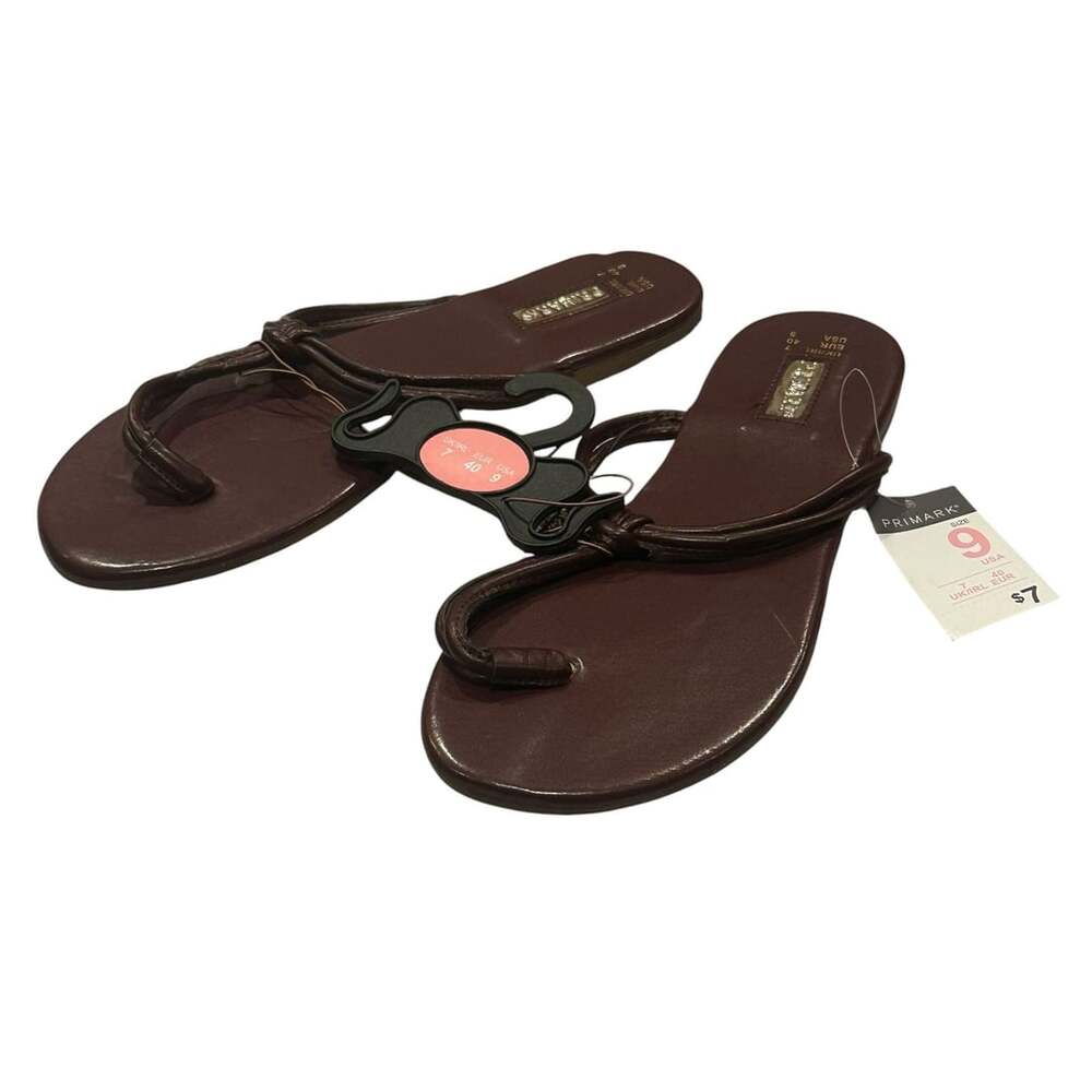 Primark Flat Sandals Size 9 Brown Thong Toe Ring Slide Shoes New